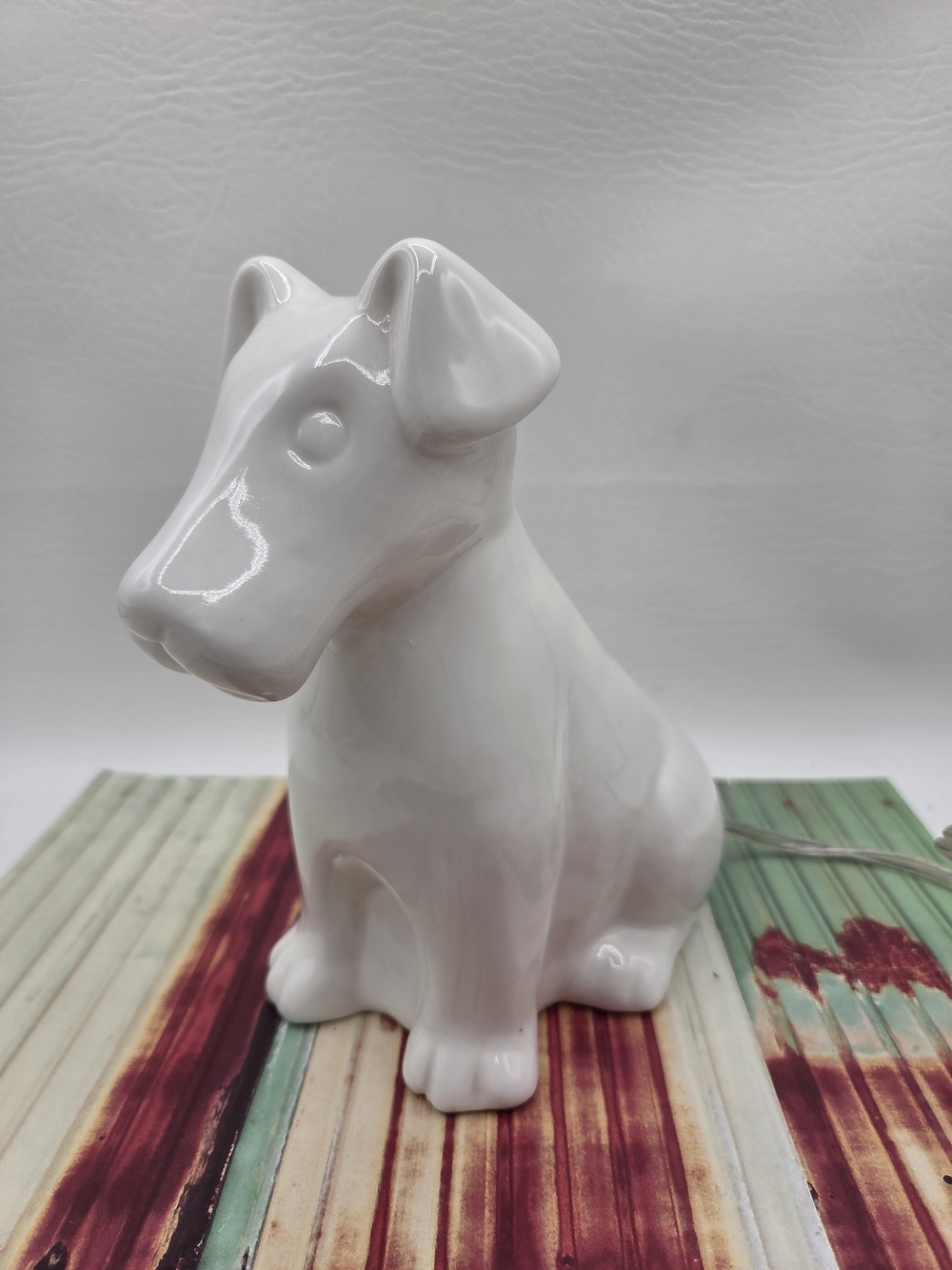 Fox Terrier Schnauzer Dog Lamp Night Light White Ceramic Decor Porcelain Puppy.